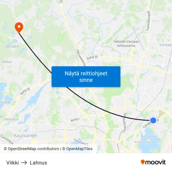 Viikki to Lahnus map