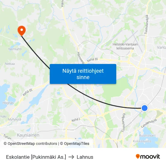 Eskolantie [Pukinmäki As.] to Lahnus map