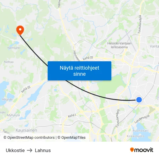 Ukkostie to Lahnus map