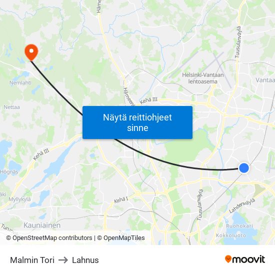 Malmin Tori to Lahnus map
