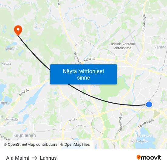 Ala-Malmi to Lahnus map
