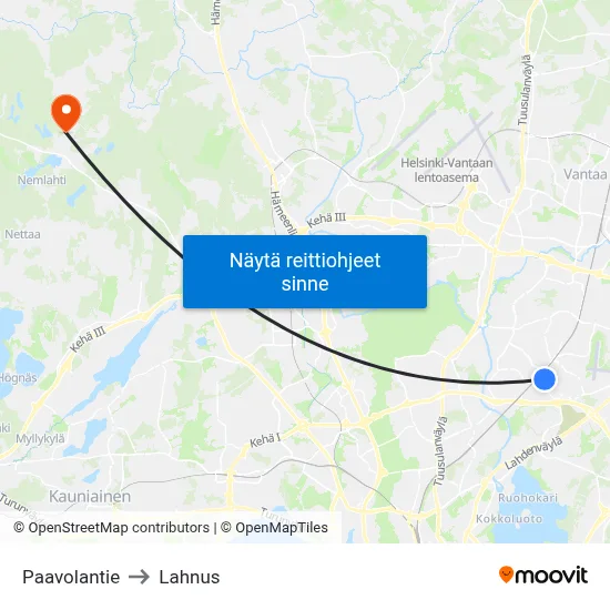 Paavolantie to Lahnus map
