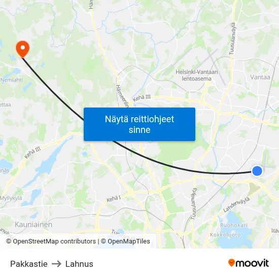 Pakkastie to Lahnus map