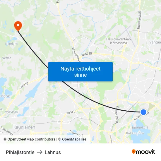 Pihlajistontie to Lahnus map