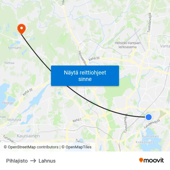 Pihlajisto to Lahnus map