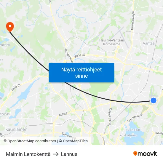 Malmin Lentokenttä to Lahnus map