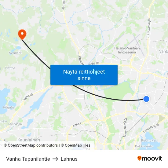 Vanha Tapanilantie to Lahnus map