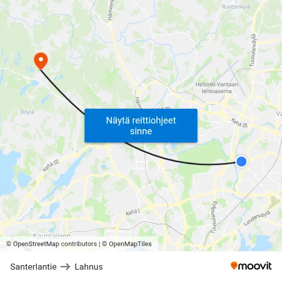 Santerlantie to Lahnus map