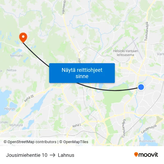 Jousimiehentie 10 to Lahnus map