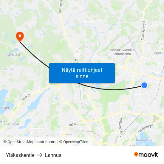 Yläkaskentie to Lahnus map