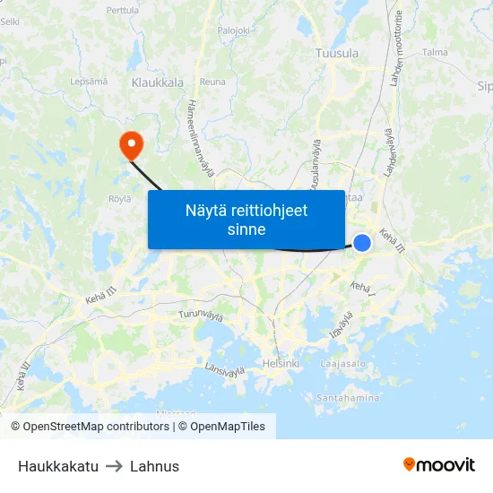Haukkakatu to Lahnus map
