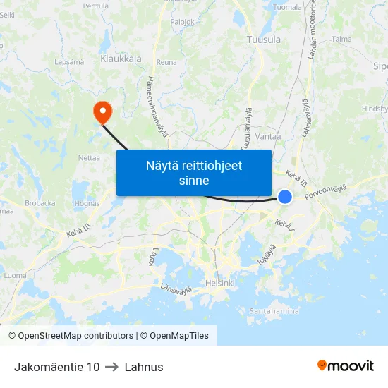 Jakomäentie 10 to Lahnus map