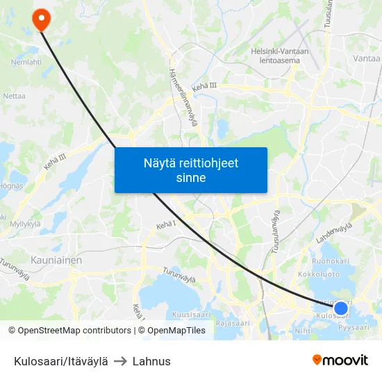 Kulosaari/Itäväylä to Lahnus map