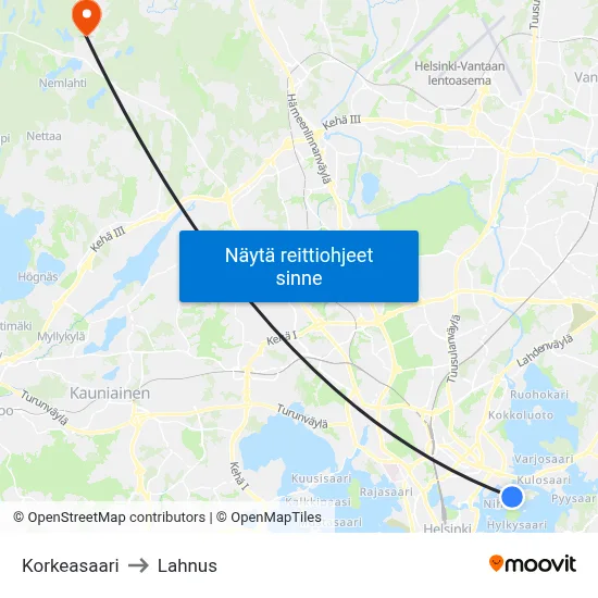 Korkeasaari to Lahnus map