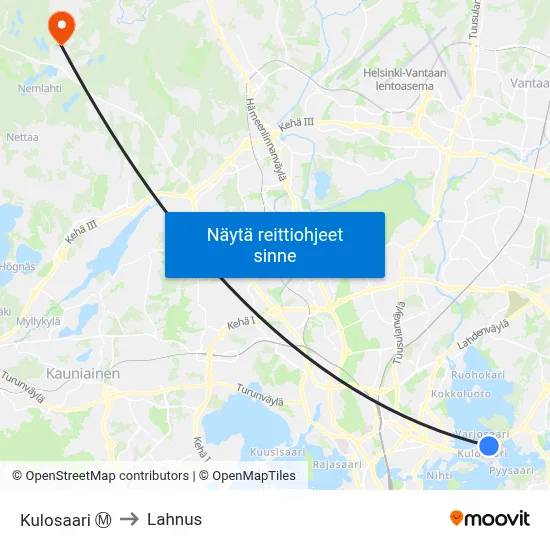 Kulosaari Ⓜ️ to Lahnus map