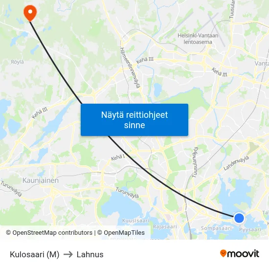 Kulosaari (M) to Lahnus map