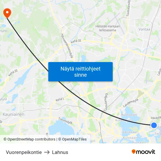 Vuorenpeikontie to Lahnus map