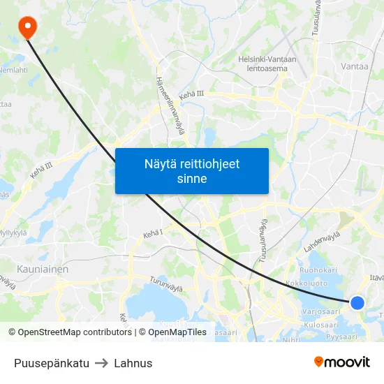 Puusepänkatu to Lahnus map