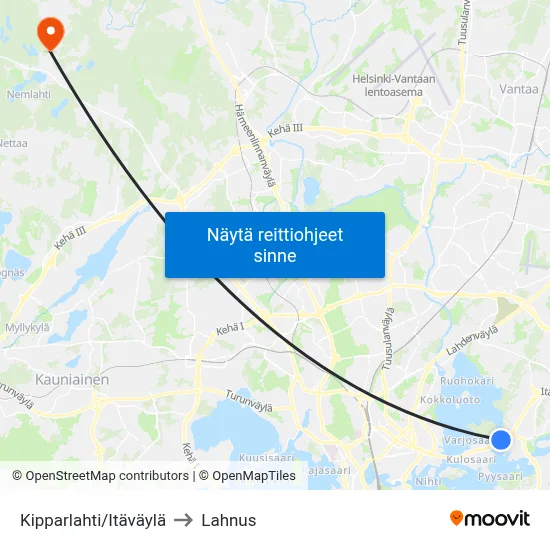 Kipparlahti/Itäväylä to Lahnus map