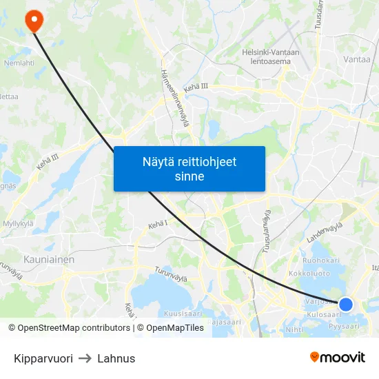 Kipparvuori to Lahnus map