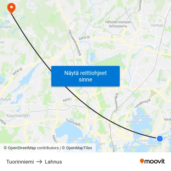 Tuorinniemi to Lahnus map