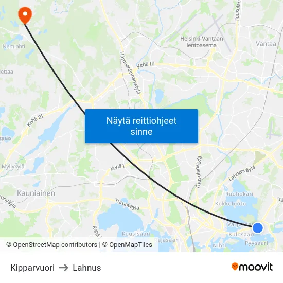 Kipparvuori to Lahnus map