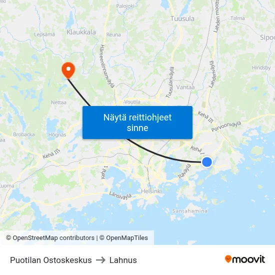 Puotilan Ostoskeskus to Lahnus map