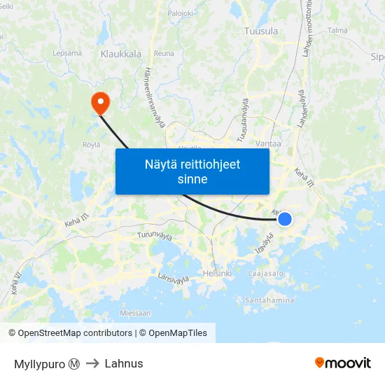 Myllypuro Ⓜ️ to Lahnus map