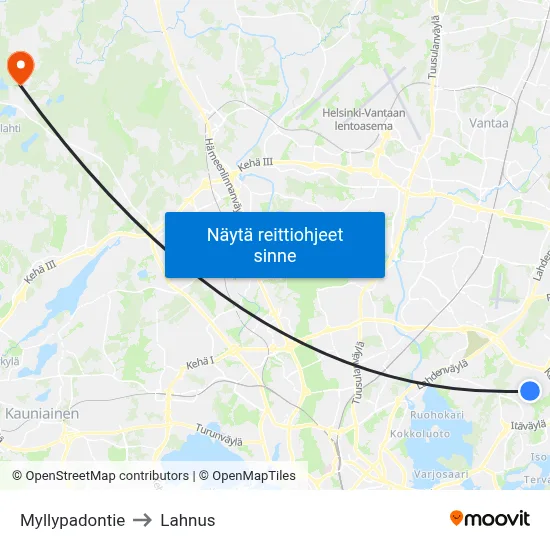 Myllypadontie to Lahnus map