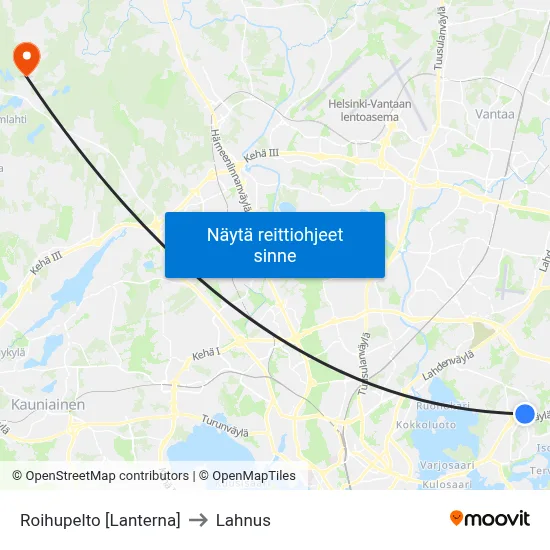 Roihupelto [Lanterna] to Lahnus map