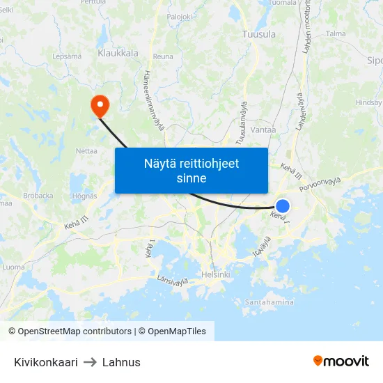 Kivikonkaari to Lahnus map