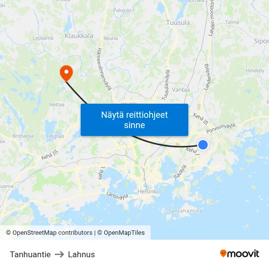 Tanhuantie to Lahnus map