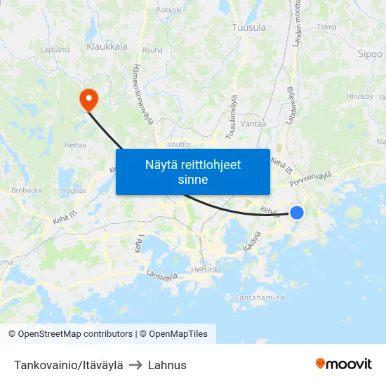 Tankovainio/Itäväylä to Lahnus map