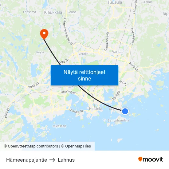 Hämeenapajantie to Lahnus map