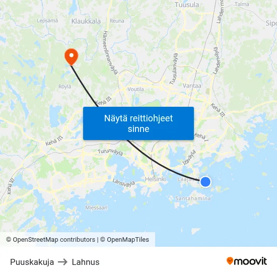 Puuskakuja to Lahnus map