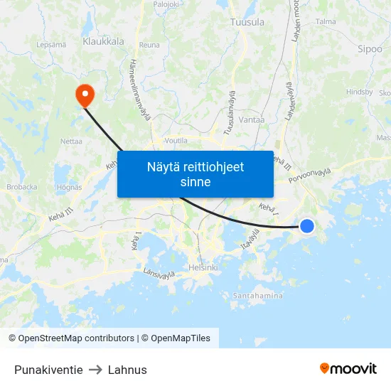 Punakiventie to Lahnus map