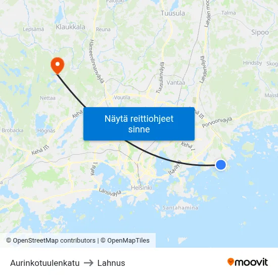Aurinkotuulenkatu to Lahnus map