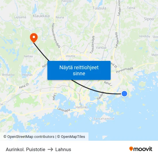 Aurinkol. Puistotie to Lahnus map