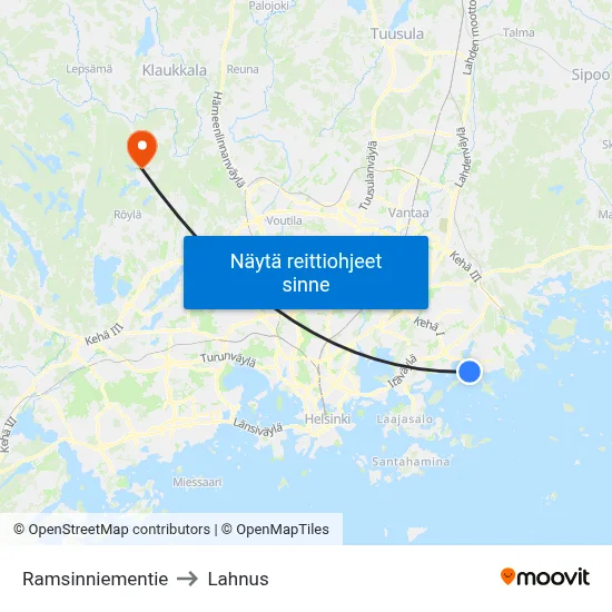 Ramsinniementie to Lahnus map