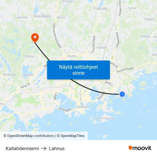 Kallahdenniemi to Lahnus map