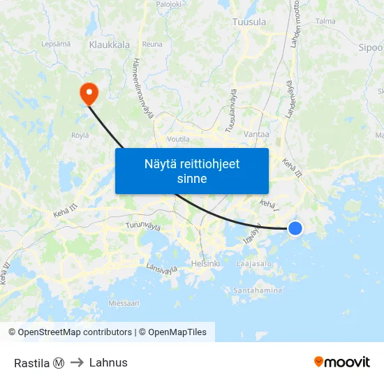Rastila Ⓜ️ to Lahnus map