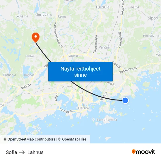 Sofia to Lahnus map