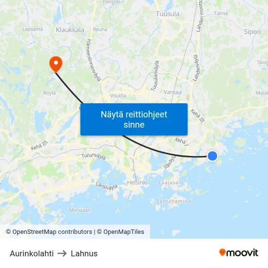 Aurinkolahti to Lahnus map