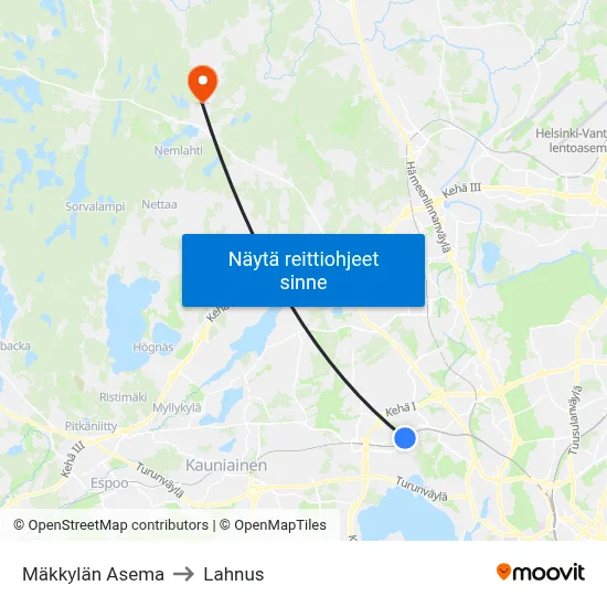 Mäkkylän Asema to Lahnus map