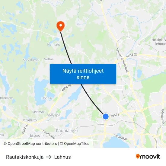 Rautakiskonkuja to Lahnus map