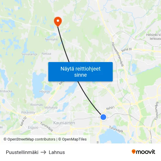 Puustellinmäki to Lahnus map