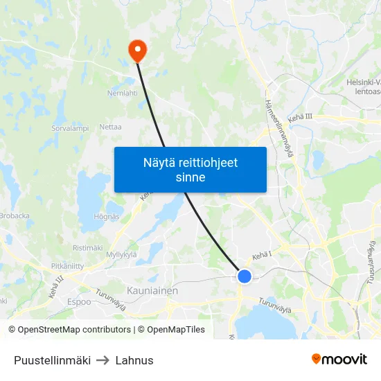 Puustellinmäki to Lahnus map