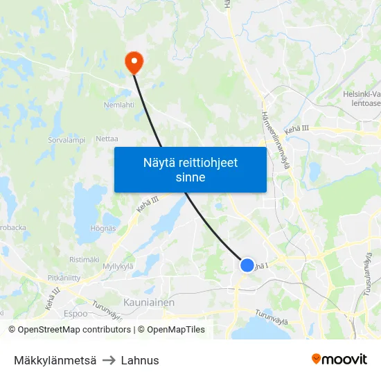 Mäkkylänmetsä to Lahnus map