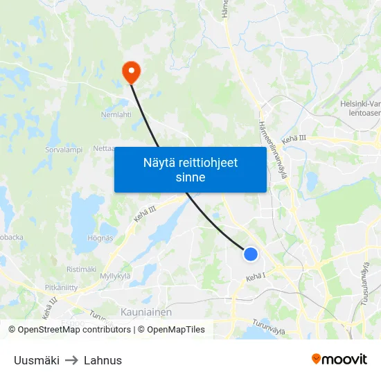 Uusmäki to Lahnus map