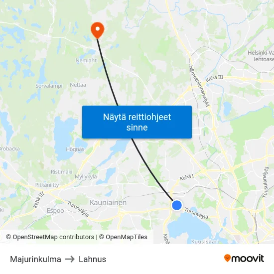 Majurinkulma to Lahnus map
